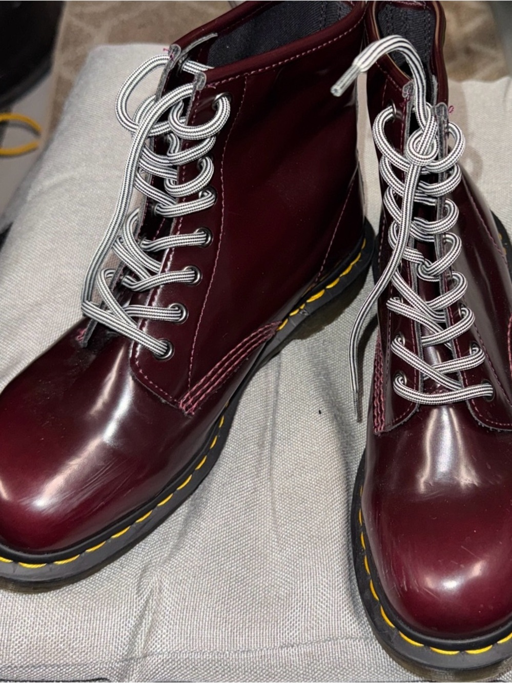 Dr. Martens Cherry Lace-Up Combat Boots with Yellow Stitching size 9US W/8USmen